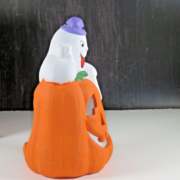 Ceramic Ghost Pumpkin Halloween Tea Light Candle Holder Statue 7” Kmart Vintage - Picture 5 of 16